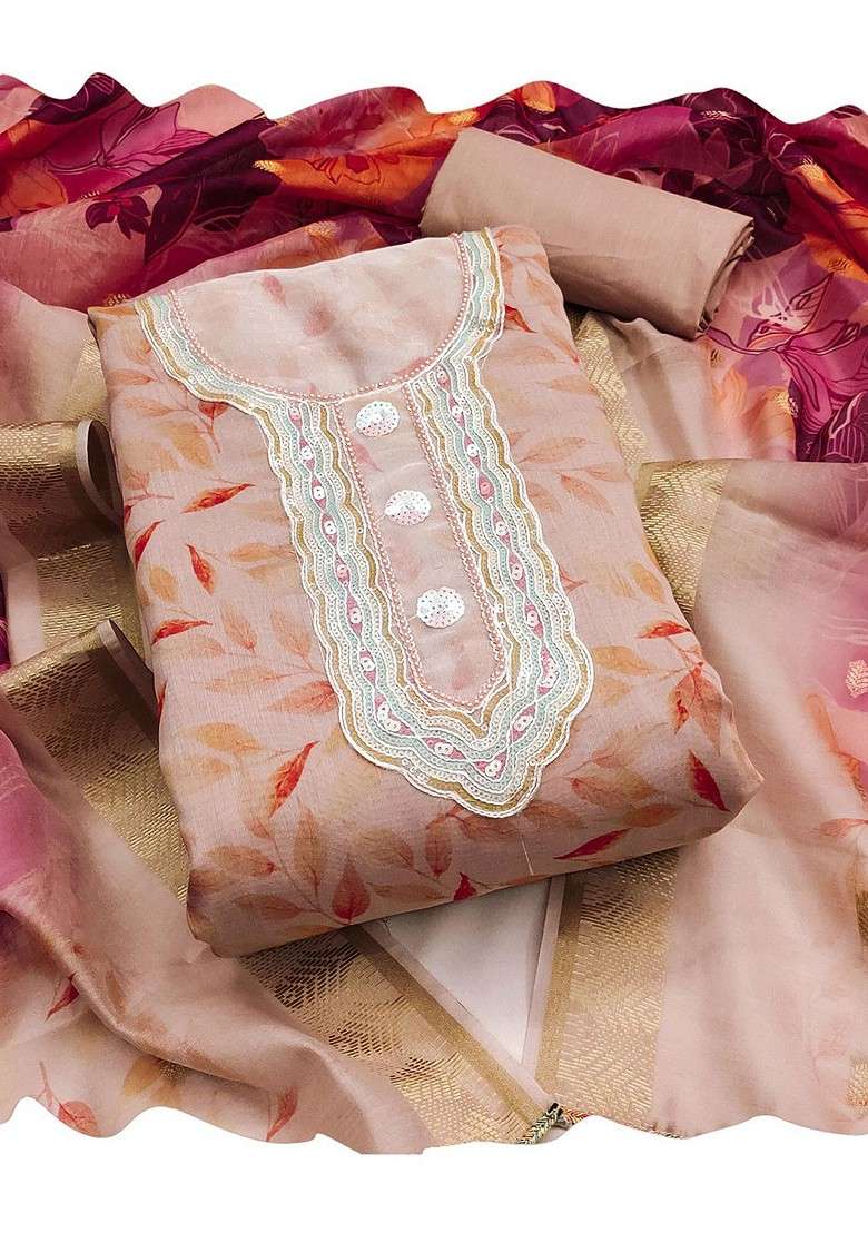 Peach Floral Print Poly Blend Kurta Set - Indya
