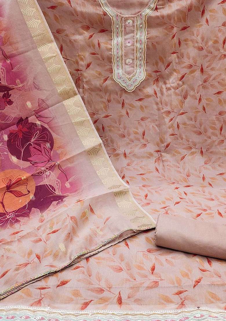 Peach Floral Print Poly Blend Kurta Set - Indya
