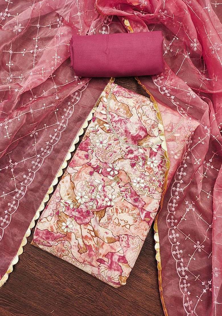 Pink Embroidered Blended Straight Kurta Set - Indya