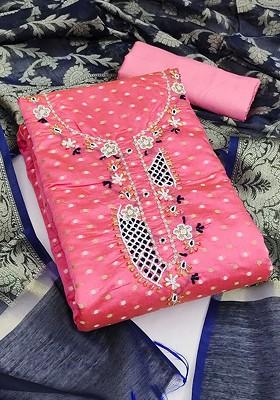 Pink Woven Poly Blend Kurta Set