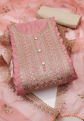 Peach Embroidered Poly Blend Kurta Set