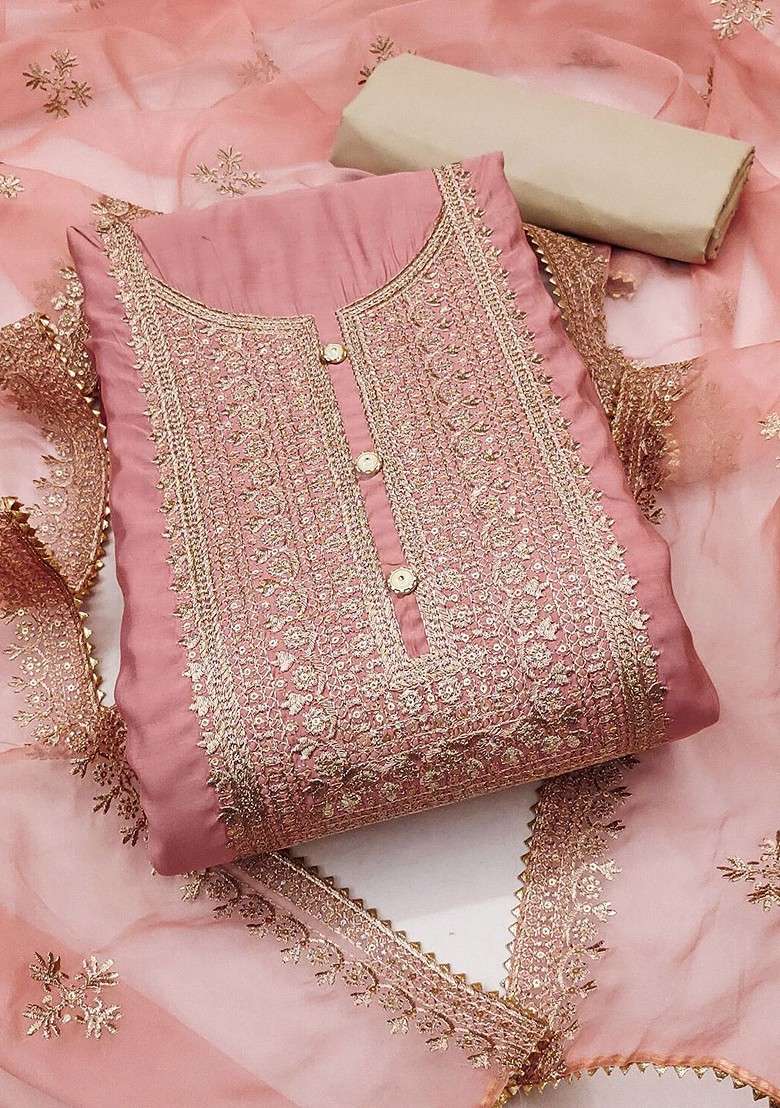 Peach Embroidered Blended Straight Kurta Set - Indya