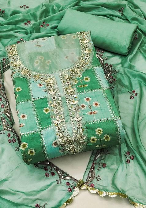 Green Embellished Poly Blend Kurta Set