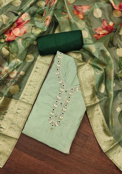 Lime Green Embroidered Poly Blend Kurta Set