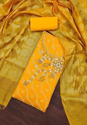 Mustard Woven Poly Blend Kurta Set