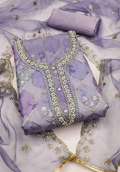 Lavender Printed Poly Blend Kurta Set