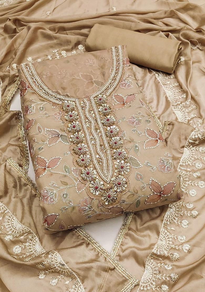 Beige Embroidered Poly Blend Kurta Set
