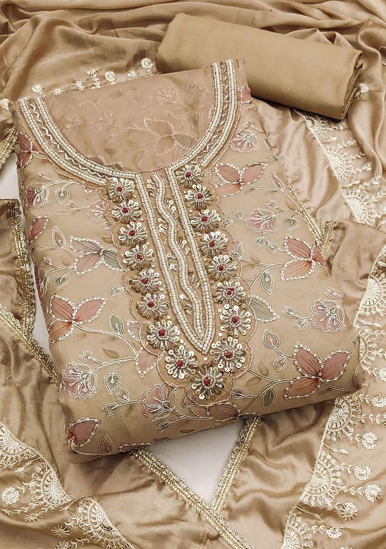 Beige Embroidered Poly Blend Kurta Set