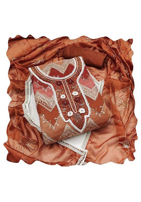 Brown Embellished Organza Kurta Set