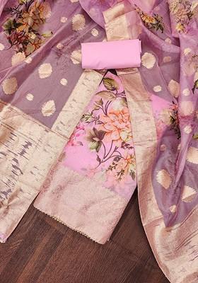 Pink Floral Print Organza Kurta Set