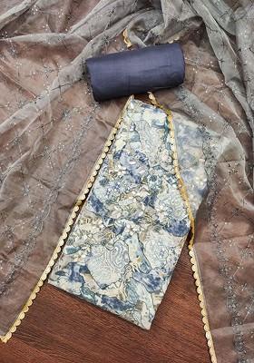 Grey Printed Poly Blend Kurta Set