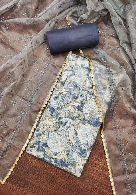 Grey Printed Poly Blend Kurta Set