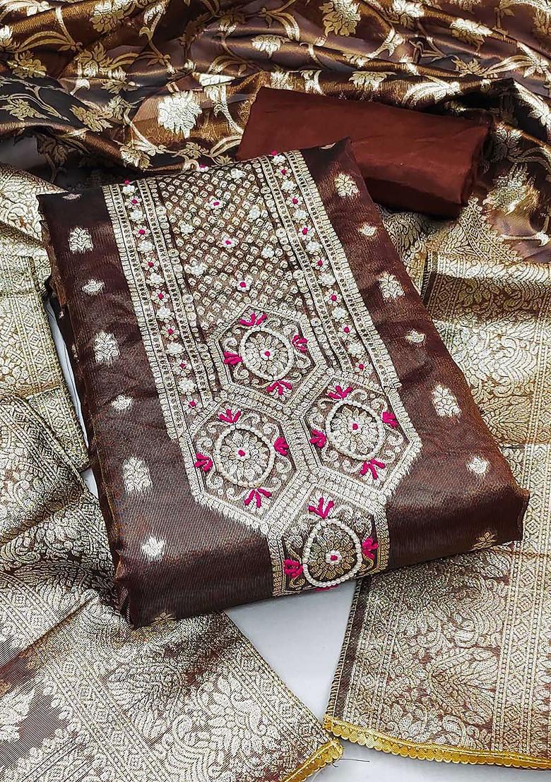 Brown Embellished Poly Blend Kurta Set - Indya