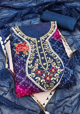 Blue Embellished Poly Blend Kurta Set