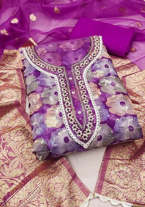 Purple Embellished Organza Kurta Set