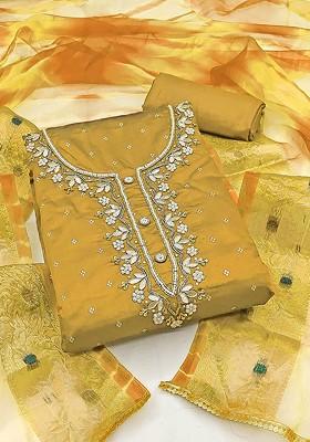 Yellow Embellished Poly Blend Kurta Set