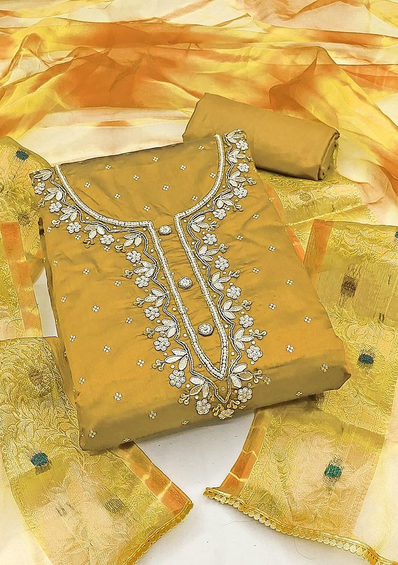 Yellow Embellished Poly Blend Kurta Set