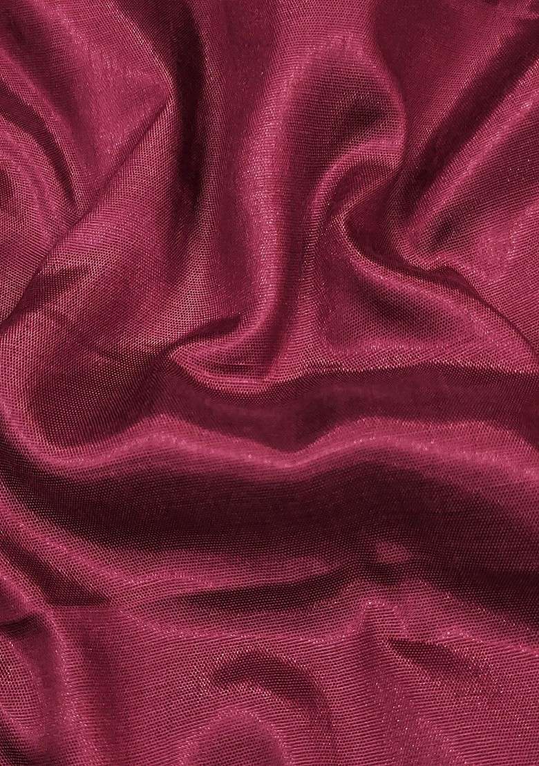 Maroon Embroidered Blended Straight Kurta Set - Indya
