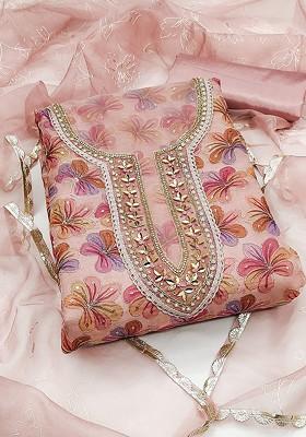 Pink Embellished Poly Blend Kurta Set