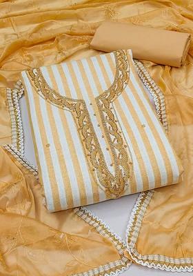 Orange Bead Embroidered Poly Blend Kurta Set