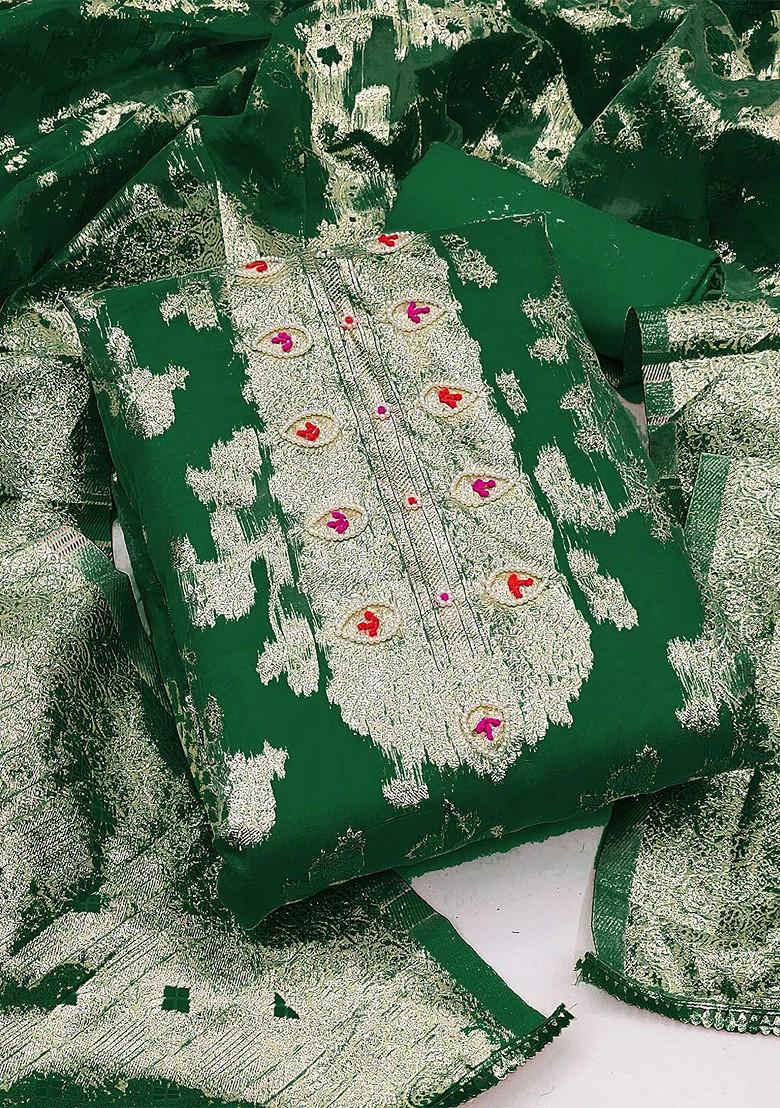 Green Embellished Organza Kurta Set