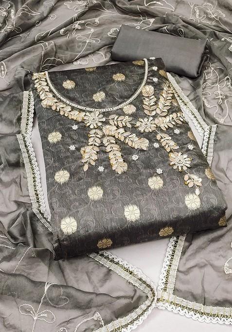 Grey Embellished Poly Blend Kurta Set