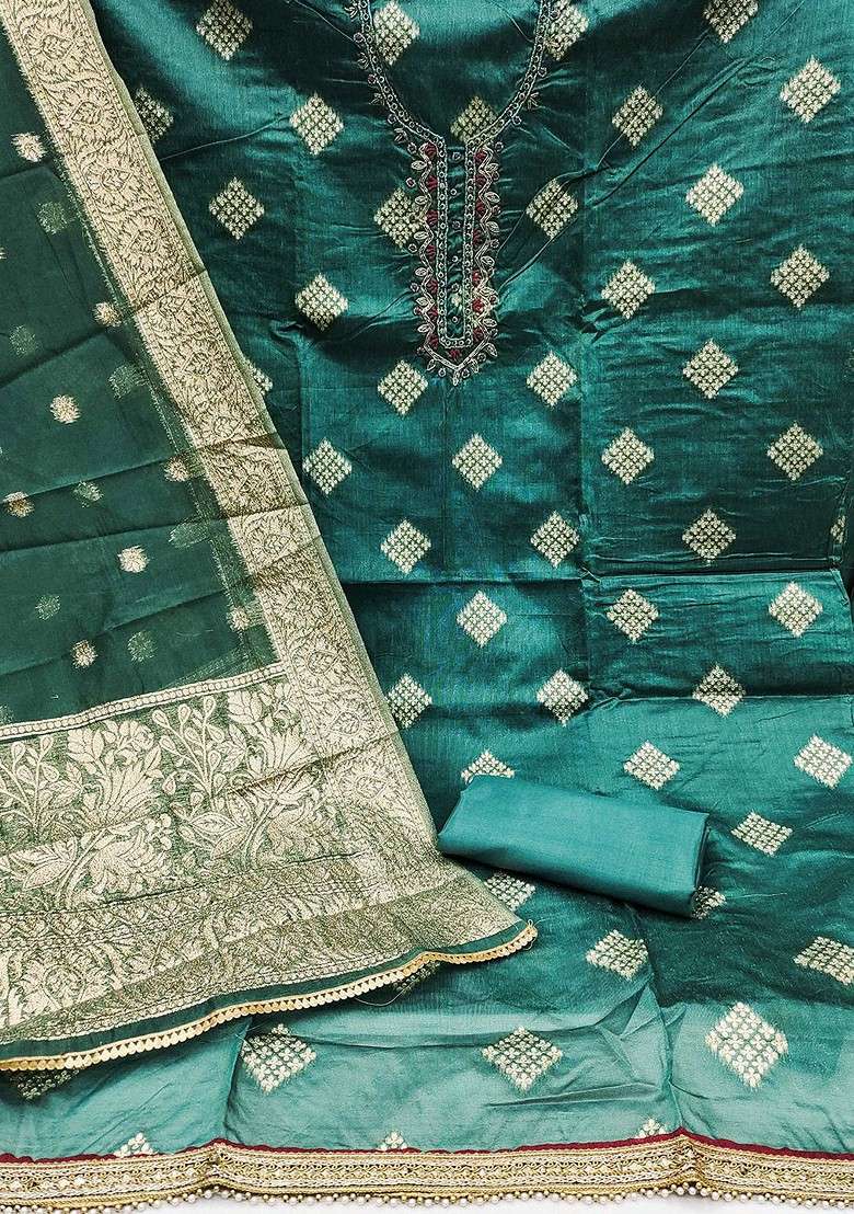 Sea Green Embroidered Poly Straight Kurta Set - Indya
