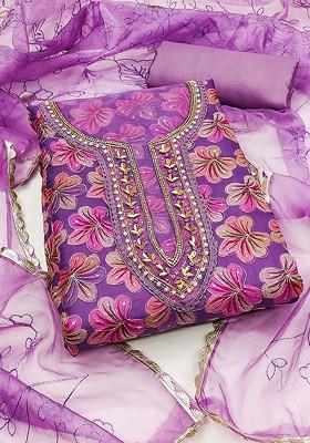 Purple Embellished Organza Kurta Set
