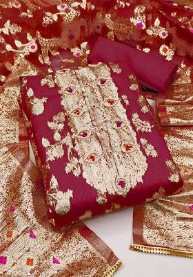 Maroon Embellished Poly Blend Kurta Set