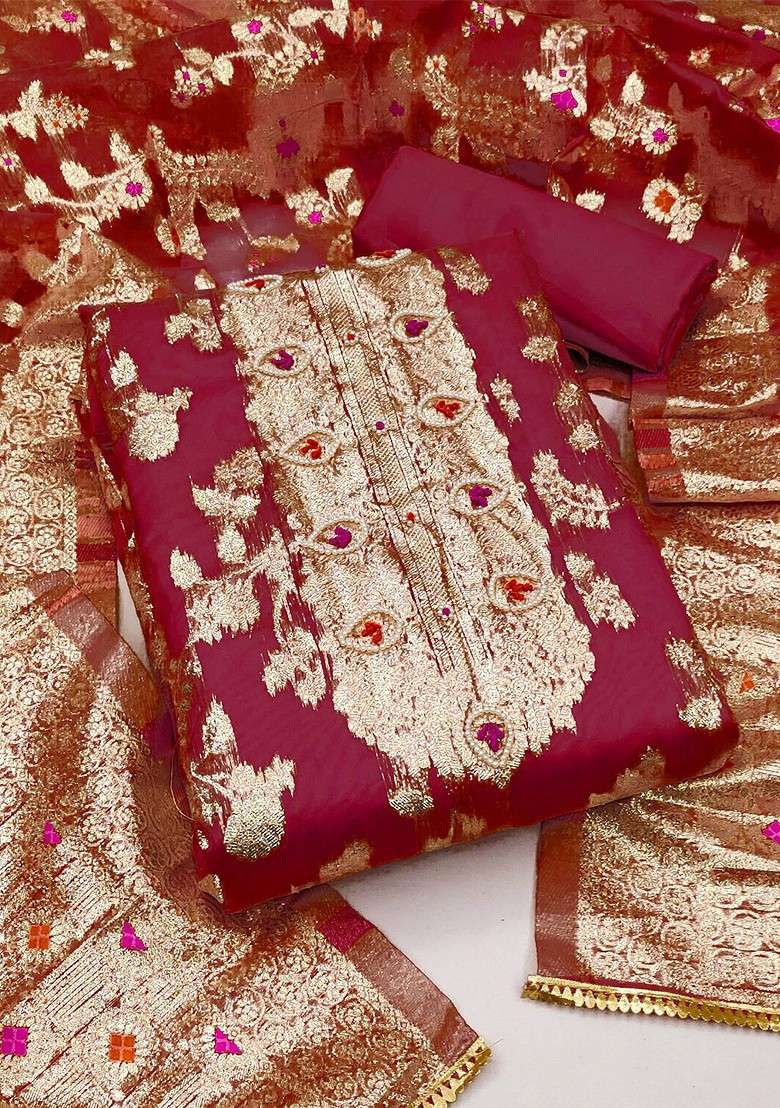 Maroon Embroidered Blended Straight Kurta Set - Indya