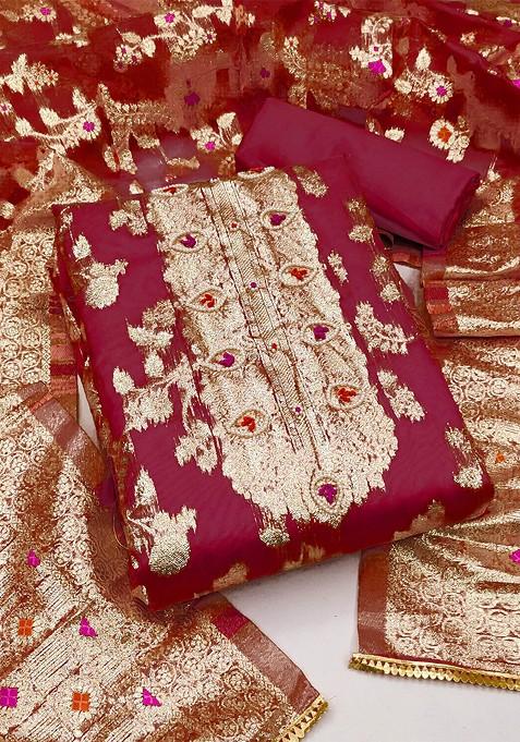 Maroon Embellished Poly Blend Kurta Set