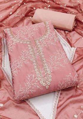 Peach Embellished Poly Blend Kurta Set