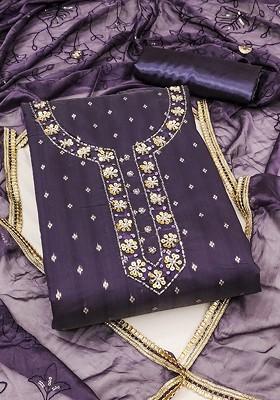 Purple Embellished Poly Blend Kurta Set