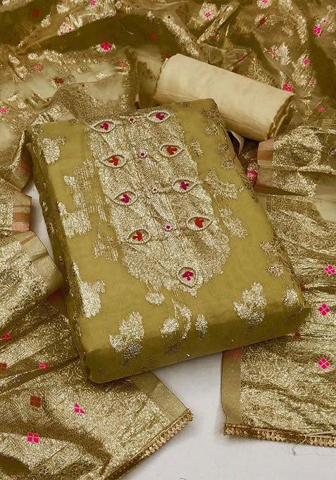 Beige Embellished Organza Kurta Set