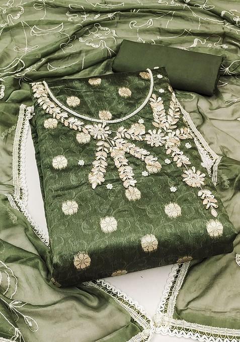 Green Embellished Poly Blend Kurta Set