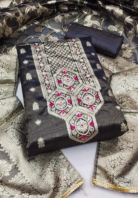 Black Embellished Poly Blend Kurta Set