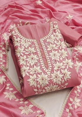 Pink Embellished Poly Blend Kurta Set