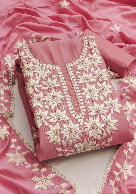 Pink Embellished Poly Blend Kurta Set