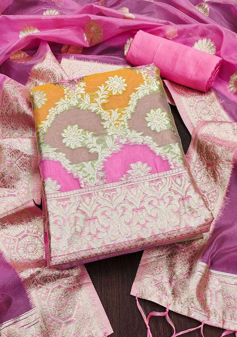 Pink Zari Work Blended Straight Kurta Set - Indya
