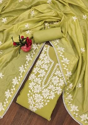 Lime Green Embellished Poly Blend Kurta Set