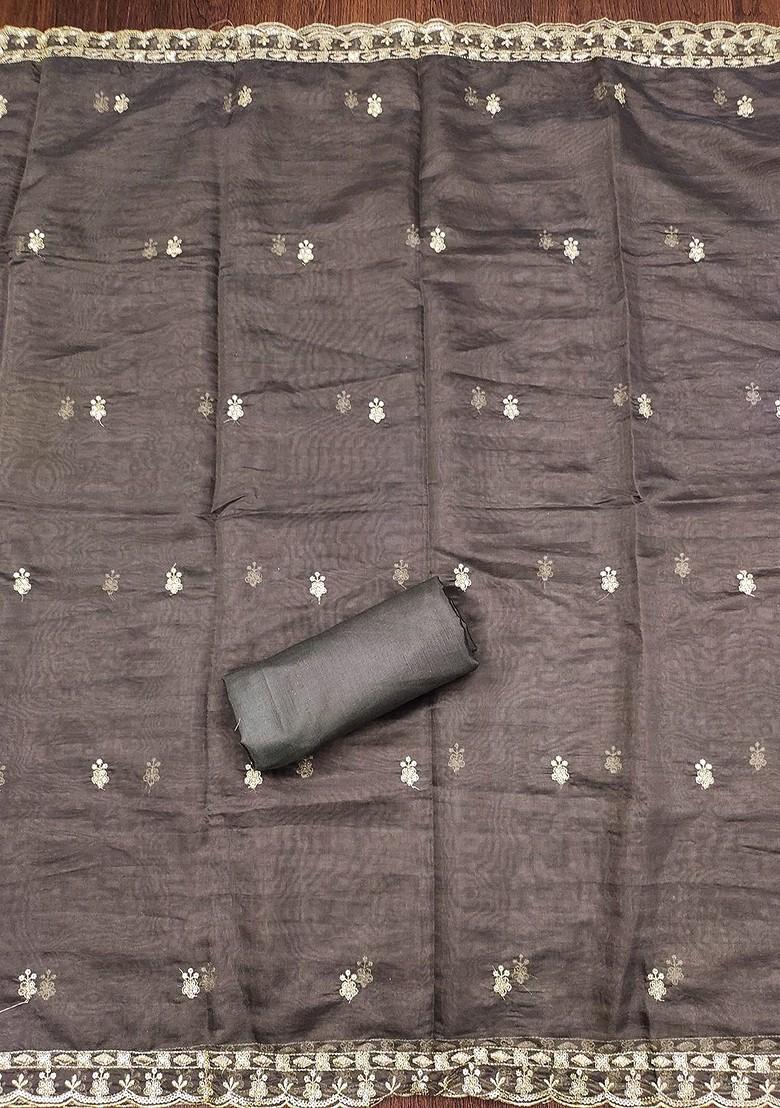 Grey Embellished Organza Kurta Set - Indya