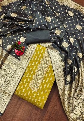 Mustard Woven Poly Blend Kurta Set