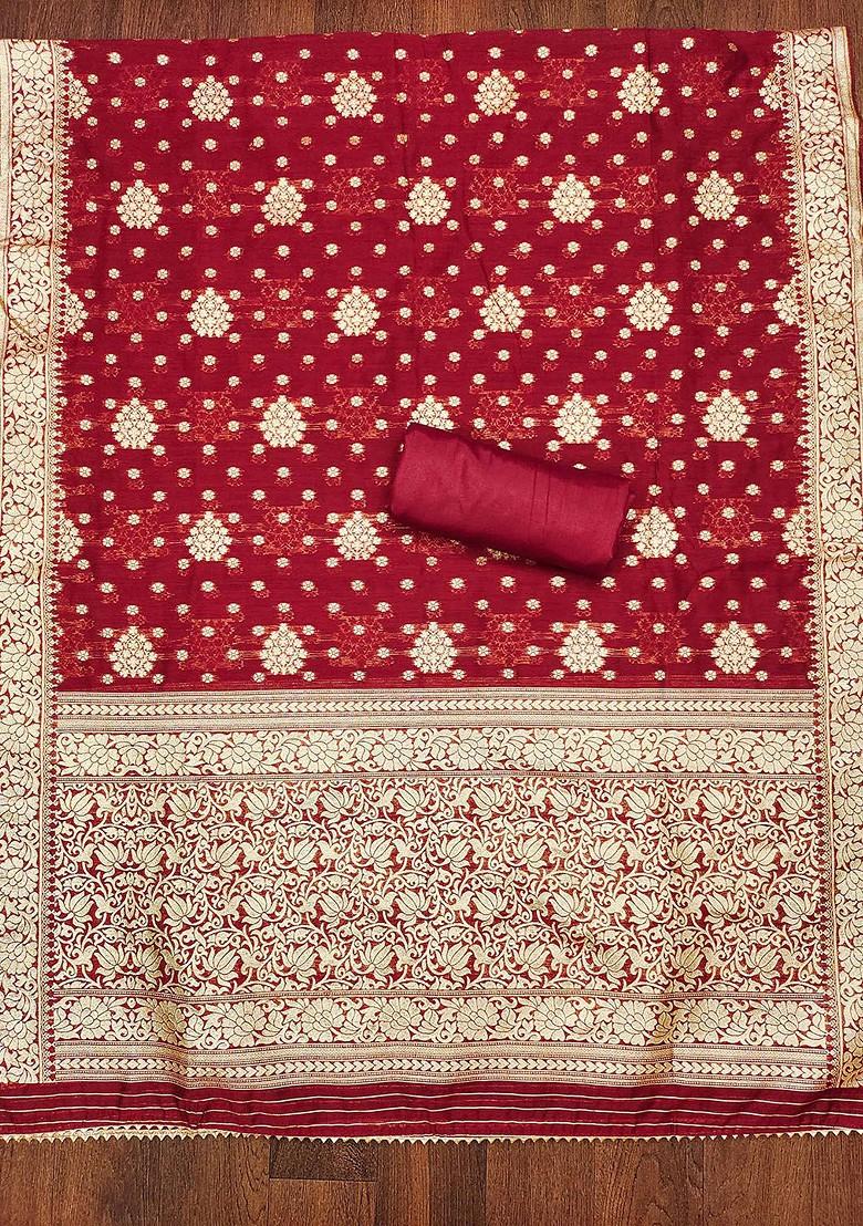 Navy Blue Woven Banarasi Jacquard Kurta Set