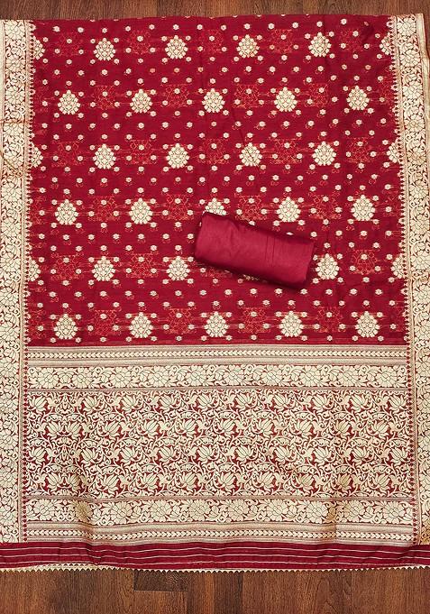 Navy Blue Woven Banarasi Jacquard Kurta Set