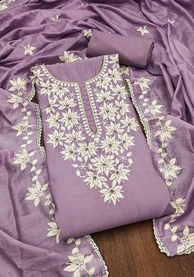 Lavender Embellished Poly Blend Kurta Set
