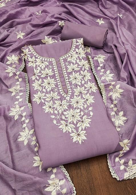 Lavender Embellished Poly Blend Kurta Set