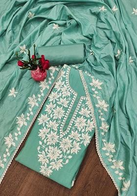 Sea Green Embroidered Poly Blend Kurta Set