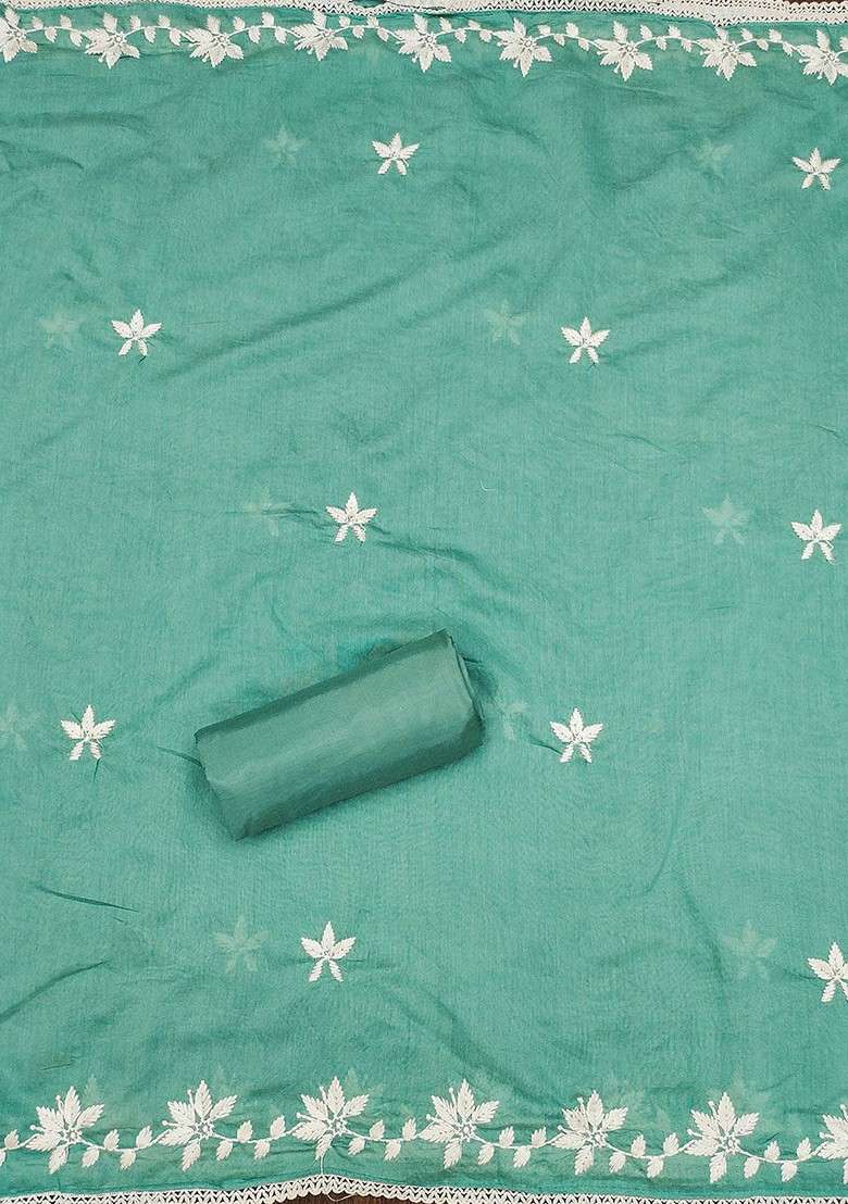 Sea Green Chikankari Poly Pakistani Suit Set - Indya