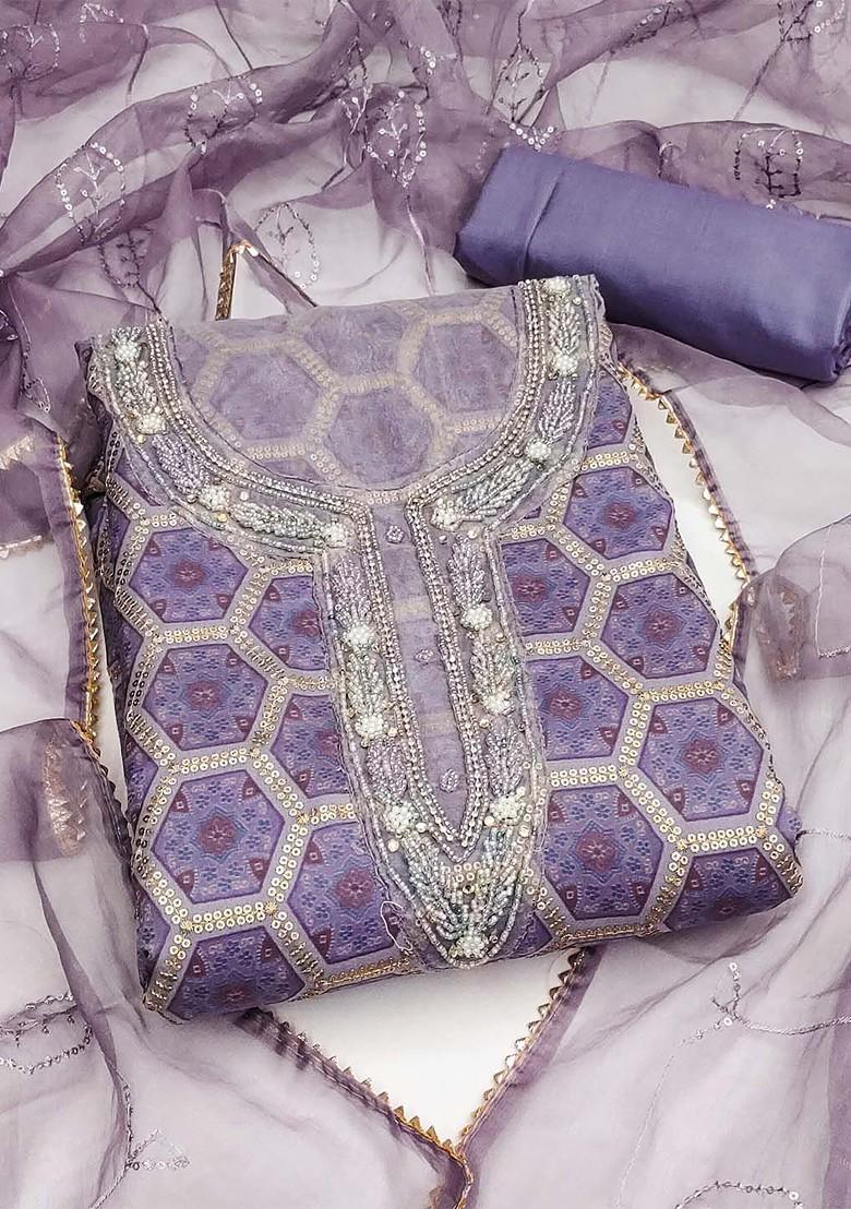 Blue Embellished Organza Kurta Set