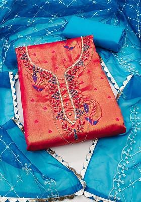 Pink Embellished Poly Blend Kurta Set